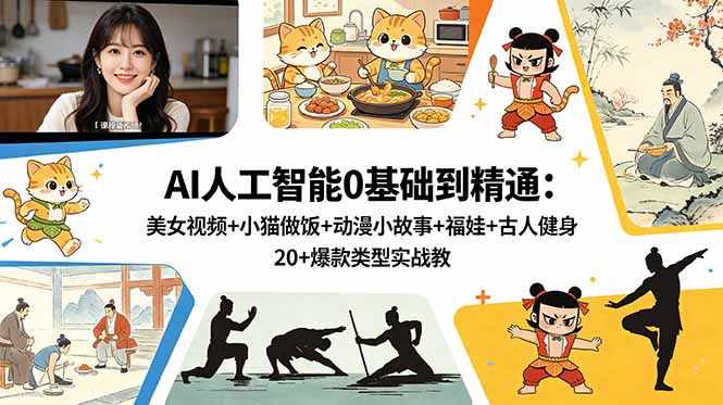 （18685期）AI人工智能0基础到精通：美女视频+小猫做饭+动漫小故事+福娃+古人健身，20+爆款类型实战教学-悟空知识星球