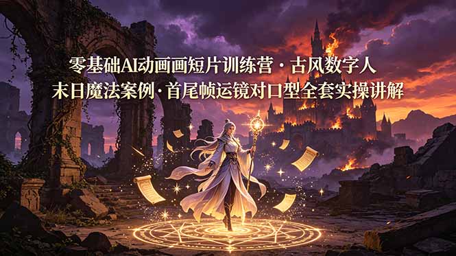 (19078期)零基础AI动画短片训练营,古风数字人末日魔法案例,首尾帧运镜对口型全套实操讲解-悟空知识星球