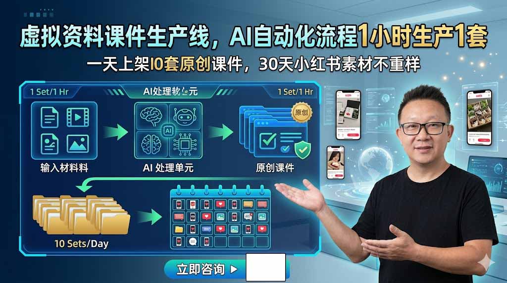 (19091期)虚拟资料课件生产线,AI自动化流程1小时生产1套,一天上架10套原创课件,30天小红书素材不重样-悟空知识星球