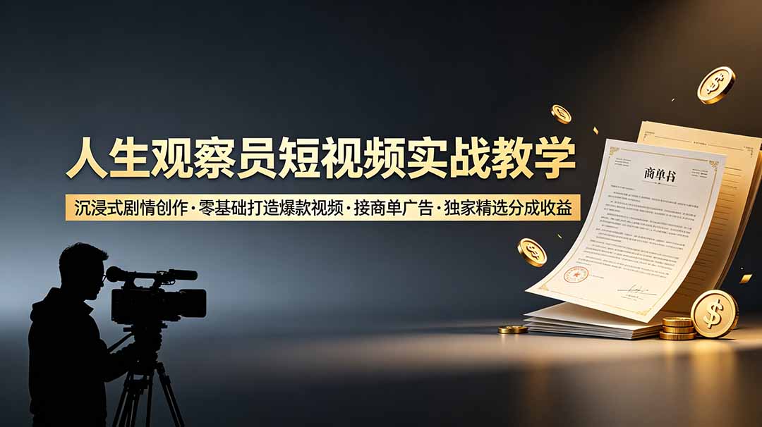 (19113期)人生观察员短视频实战教学,沉浸式剧情创作,零基础打造爆款视频,接商单广告,独家精选分成收益-悟空知识星球