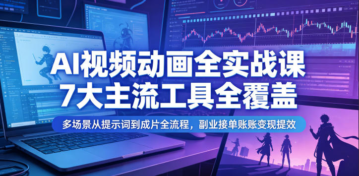 AI视频动画全实战课,7大主流工具全覆盖,多场景从提示词到成片全流程,副业接单账号变现提效-悟空知识星球