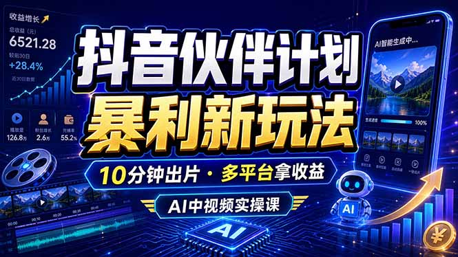 （18869期）抖音伙伴计划最新玩法，无需配音剪辑，10分钟出一条原创视频，轻松日入三位数-悟空知识星球