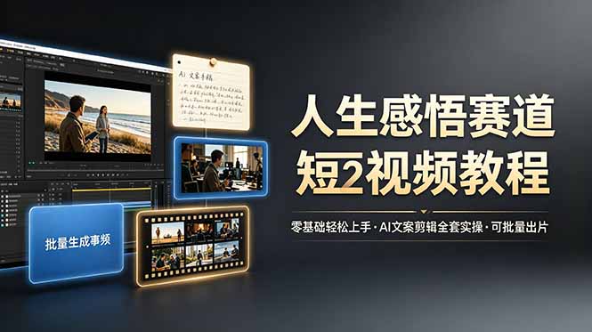 （19115期）人生感悟赛道短视频教程，零基础轻松上手，AI文案剪辑全套实操可批量出片-悟空知识星球