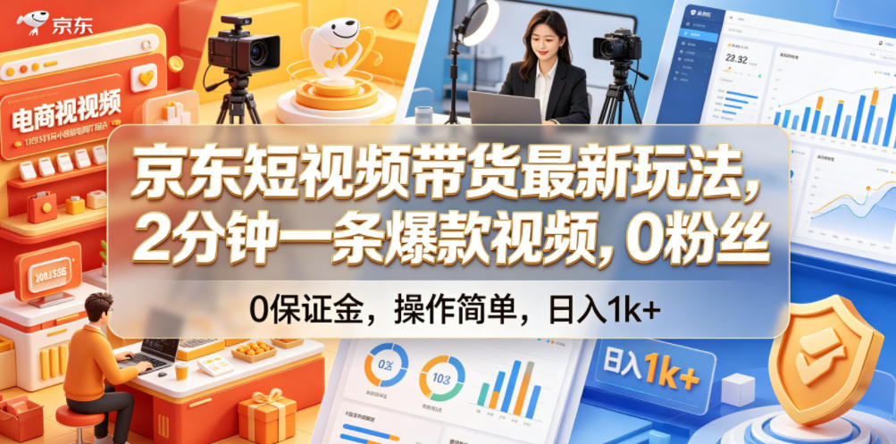 京东短视频带货最新玩法,2分钟一条爆款视频,0粉丝,0保证金,操作简单,日入1k+【揭秘】-悟空知识星球