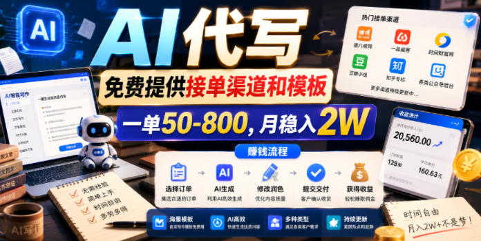 AI代写，免费提供接单渠道和模板，一单50-800，月稳入2W【揭秘】-悟空知识星球