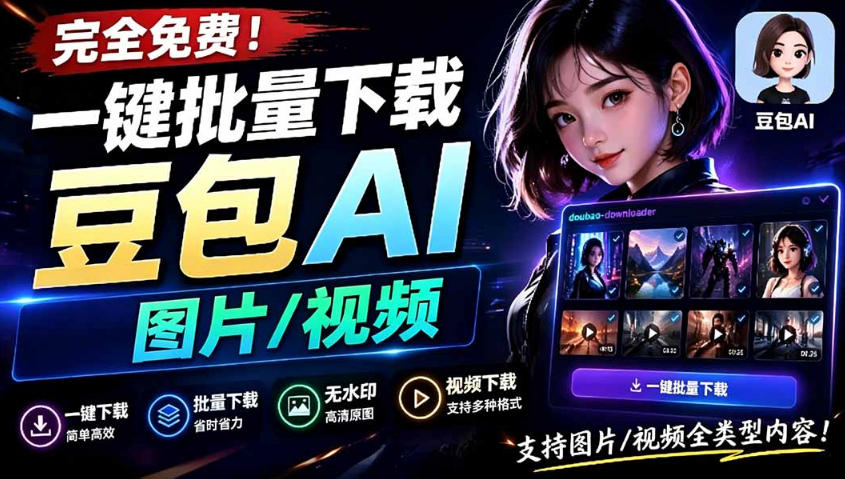 Github最新发布!一键批量下载豆包AI无水印图片/视频,简单易用,自动解析提示词-悟空知识星球