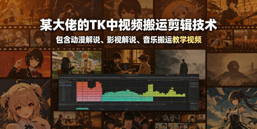 某大佬的TK中视频搬运剪辑技术，包含动漫解说、影视解说、音乐搬运教学视频-悟空知识星球