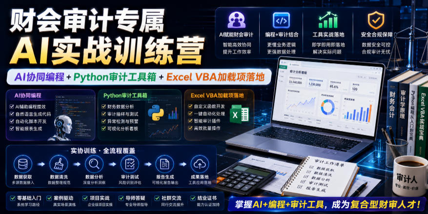 财会审计专属AI实战训练营｜AI协同编程+Python审计工具箱+Excel VBA加载项落地-悟空知识星球