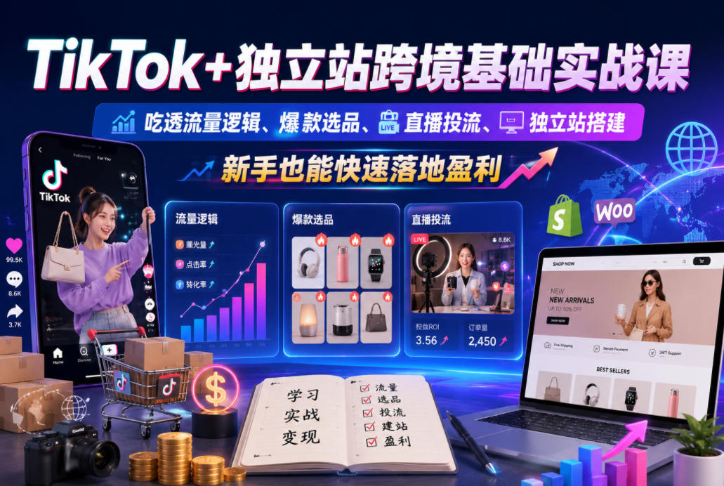 TikTok+独立站跨境基础实战课，吃透流量逻辑、爆款选品、直播投流与独立站搭建，新手也能快速落地盈利-悟空知识星球