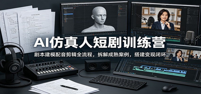 AI仿真人短剧训练营:剧本建模配音剪辑全流程,拆解成熟案例,搭建变现闭环-悟空知识星球