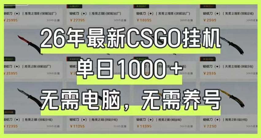 26年最新CSGO挂G系统,单日1000+,无需电脑,无需养号,0基础可上手【揭秘】-悟空知识星球