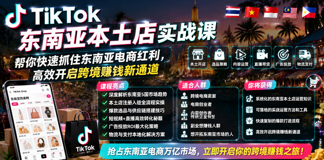 TikTok东南亚本土店实战课，帮你快速抓住东南亚电商红利，高效开启跨境賺钱新通道-悟空知识星球