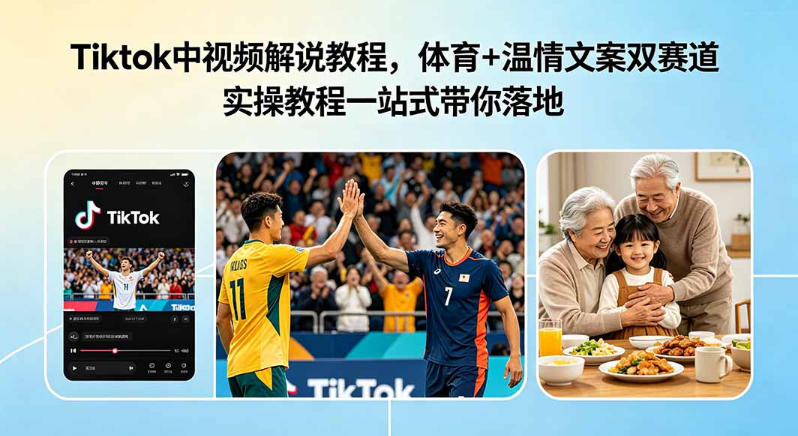 Tiktok中视频解说教程，体育+温情文案双赛道实操教程一站式带你落地，教你出海賺美刀-悟空知识星球