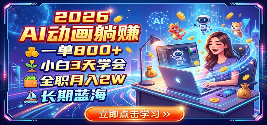 2026 AI动画躺赚:一单800+,小白3天学会,全职月入2W,长期蓝海-悟空知识星球