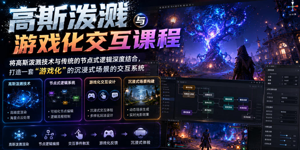 高斯泼溅与游戏化交互课程，将高斯泼溅技术与传统的节点式逻辑深度结合，打造一套“游戏化”的沉浸式场景的交互系统-悟空知识星球