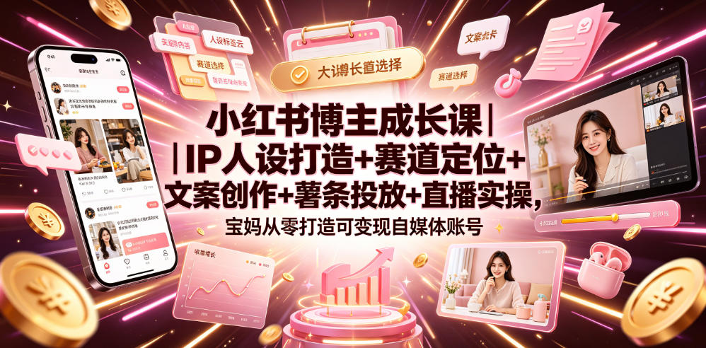 小红书博主成长课|IP人设打造+赛道定位+文案创作+薯条投放+直播实操,宝妈从零打造可变现自媒体账号-悟空知识星球