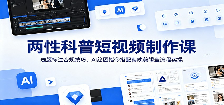 两性科普短视频制作课：选题标注合规技巧，AI绘图指令搭配剪映剪辑全流程实操-悟空知识星球