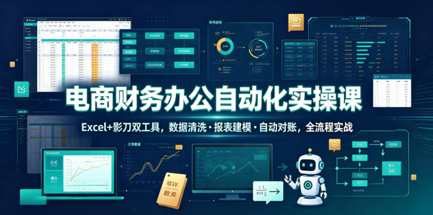 电商财务办公自动化实操课，Excel+影刀双工具，数据清洗・报表建模・自动对账，全流程实战-悟空知识星球