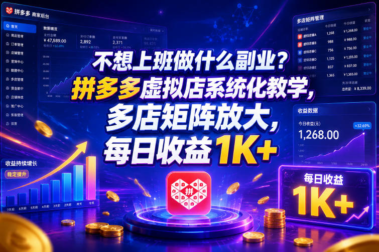不想上班做什么副业?拼多多虚拟店系统化教学,多店矩阵放大,每日收益1K+【揭秘】-悟空知识星球