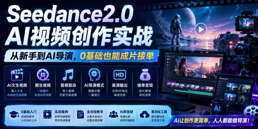 Seedance2.0 AI视频创作实战，从新手到AI导演，0基础也能成片接单变现-悟空知识星球