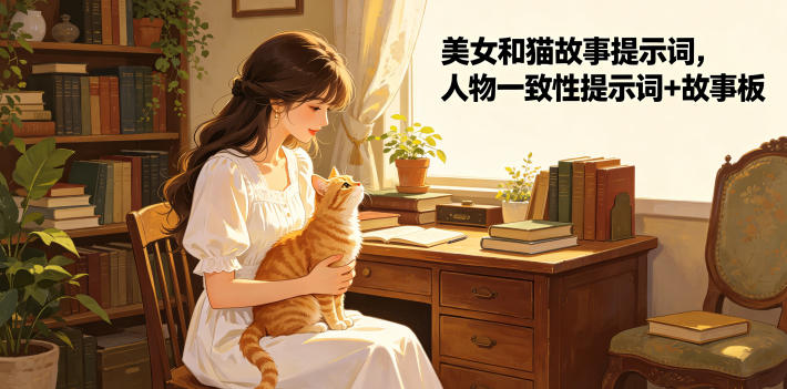 美女和猫故事提示词，人物一致性提示词+故事板-悟空知识星球