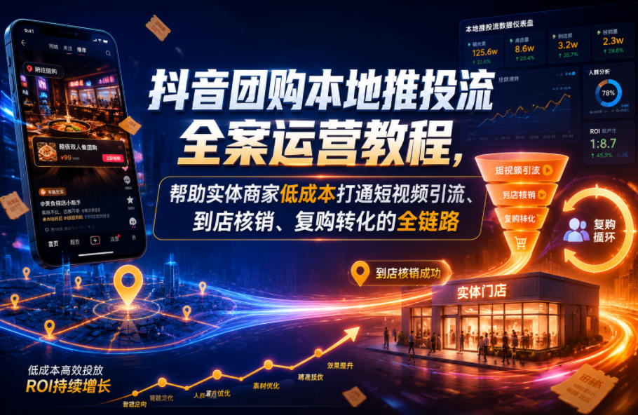 抖音团购本地推投流全案运营教程,帮助实体商家低成本打通短视频引流、到店核销、复购转化的全链路-悟空知识星球
