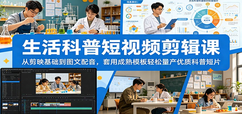 生活科普短视频剪辑课：从剪映基础到图文配音，套用成熟模板轻松量产优质科普短片-悟空知识星球