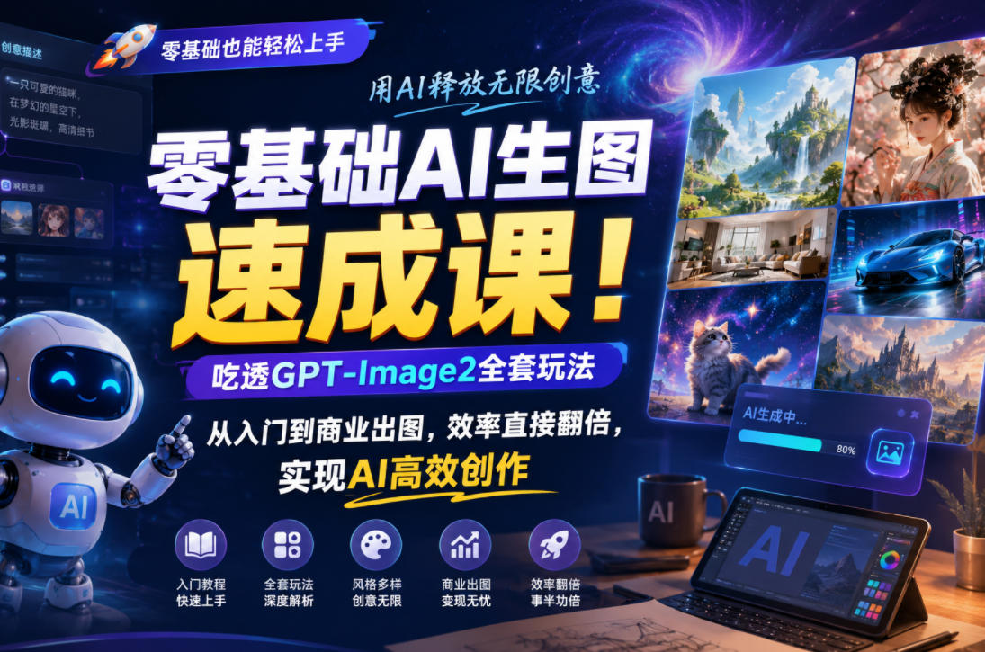 零基础AI生图速成课！吃透GPT-Image2全套玩法，从入门到商业出图，效率直接翻倍，实现AI高效创作-悟空知识星球