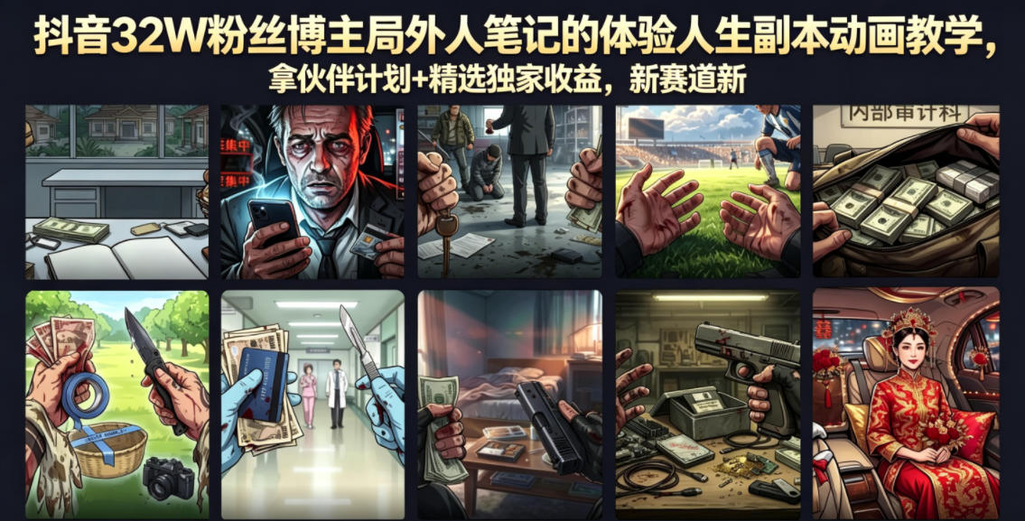 抖音32W粉丝博主局外人笔记的体验人生副本动画教学，拿伙伴计划+精选独家收益，新赛道新涨粉快【录制版】-悟空知识星球