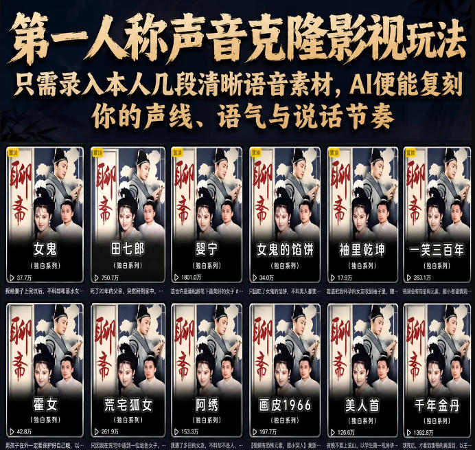 第一人称声音克隆影视玩法,只需录入本人几段清晰语音素材,AI便能复刻你的声线、语气与说话节奏-悟空知识星球