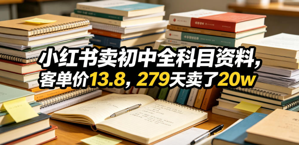 小红书卖初中全科目资料，客单价13.8，279天卖了20w-悟空知识星球