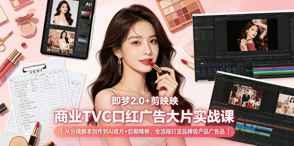 即梦2.0+剪映商业TVC口红广告大片实战课｜从分镜脚本创作到AI成片+后期精修，全流程打造品牌级产品广告-悟空知识星球