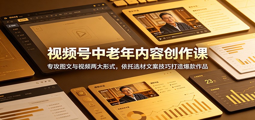 视频号中老年内容创作课:专攻图文与视频两大形式,依托选材文案技巧打造爆款作品-悟空知识星球