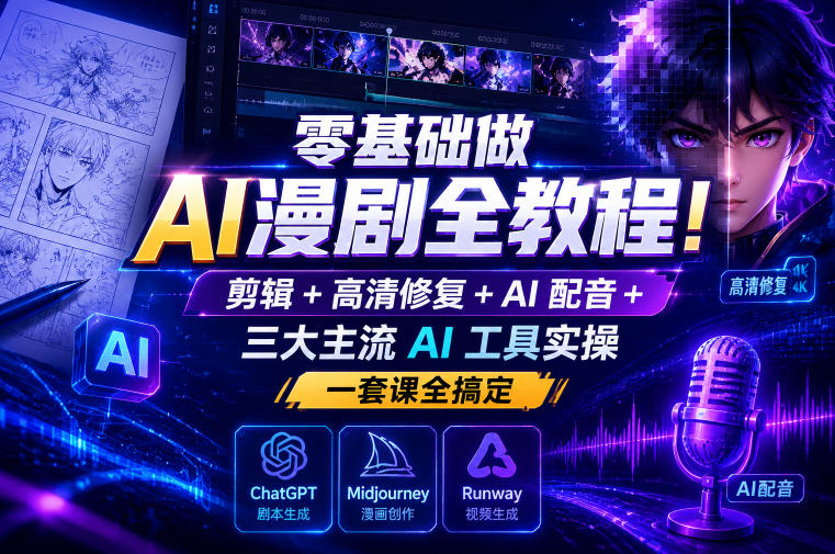 零基础做AI漫剧全教程！剪辑+高清修复+AI配音+三大主流AI工具实操，一套课全搞定-悟空知识星球