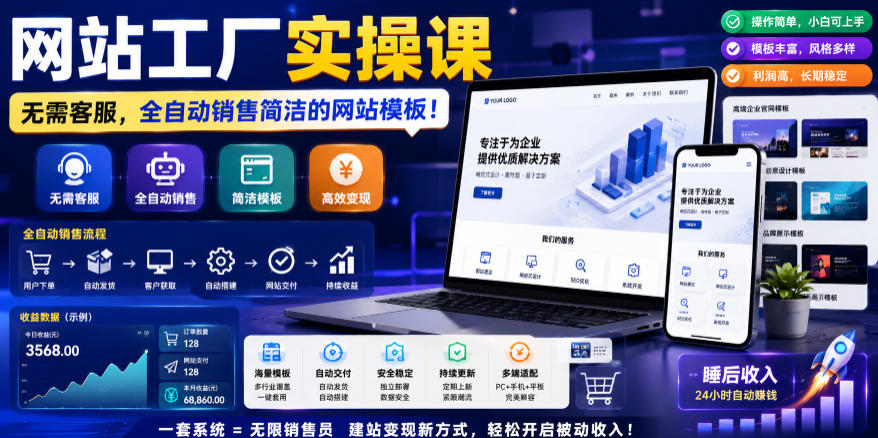 网站工厂实操课,无需客服,网站模板自动赚钱!【原创双语字幕】-悟空知识星球