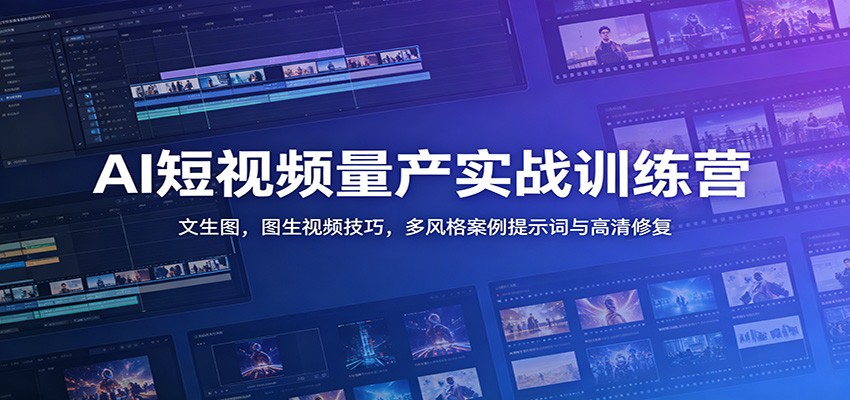 AI短视频量产实战训练营：文生图，图生视频技巧，多风格案例提示词与高清修复-悟空知识星球