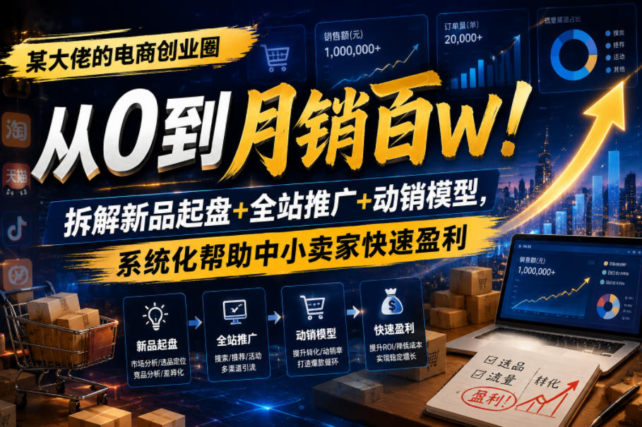 某大佬的电商创业圈从0到月销百W！拆解新品起盘+全站推广+动销模型，系统化帮助中小卖家快速盈利-悟空知识星球