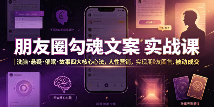 朋友圈勾魂文案实战课｜洗脑·悬疑·催眠·故事四大核心心法，吃透人性营销，实现朋友圈不销而售被动成交-悟空知识星球