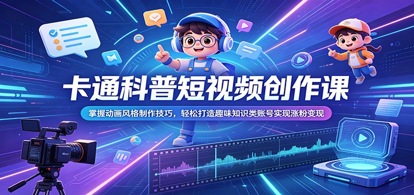 卡通科普短视频创作课:掌握动画风格制作技巧,轻松打造趣味知识类账号实现涨粉变现-悟空知识星球