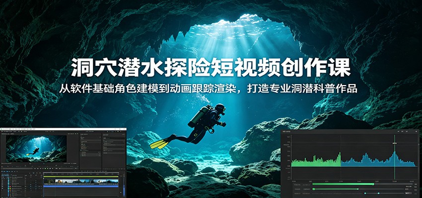洞穴潜水探险短视频创作课：从软件基础角色建模到动画跟踪渲染，打造专业洞潜科普作品-悟空知识星球