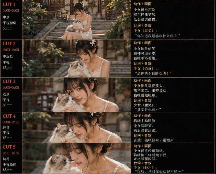 图片[2]-美女和猫故事提示词，人物一致性提示词+故事板-悟空知识星球