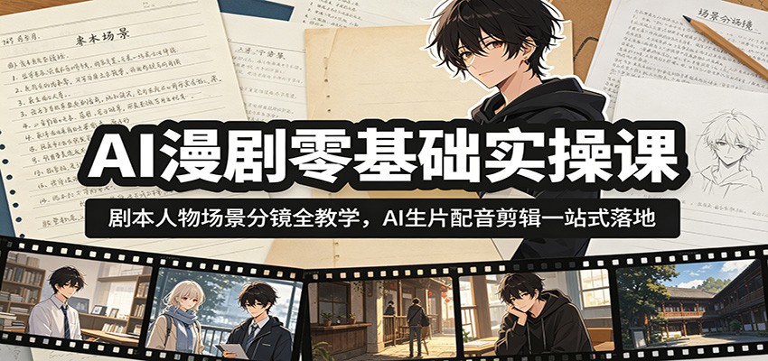 AI漫剧零基础实操课：剧本人物场景分镜全教学，AI生片配音剪辑一站式落地-悟空知识星球