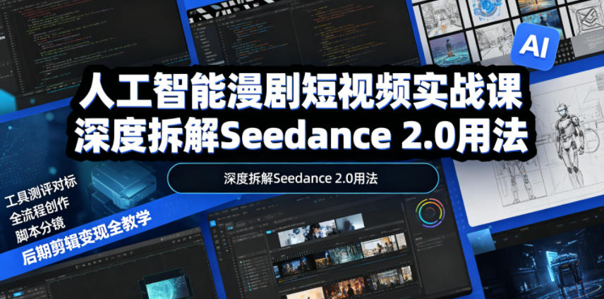 人工智能漫剧短视频实战课,深度拆解Seedance 2.0用法,工具测评对标+全流程创作+脚本分镜+后期剪辑变现全教学-悟空知识星球