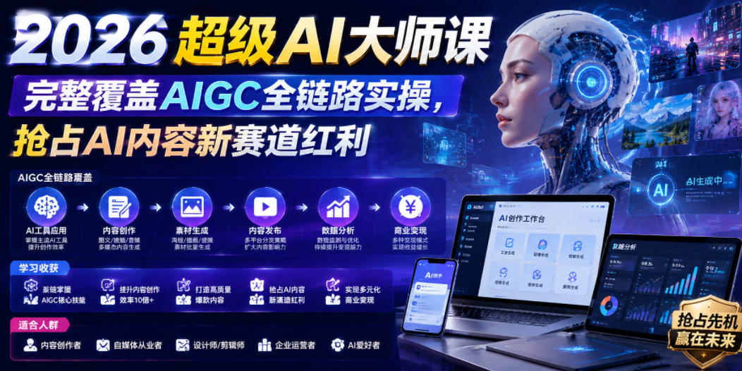 2026超级AI大师课，完整覆盖AIGC全链路实操，抢占AI内容新赛道红利-悟空知识星球