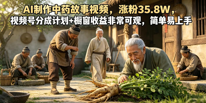 AI制作中药故事视频，涨粉35.8W，视频号分成计划+橱窗收益非常可观，简单易上手-悟空知识星球