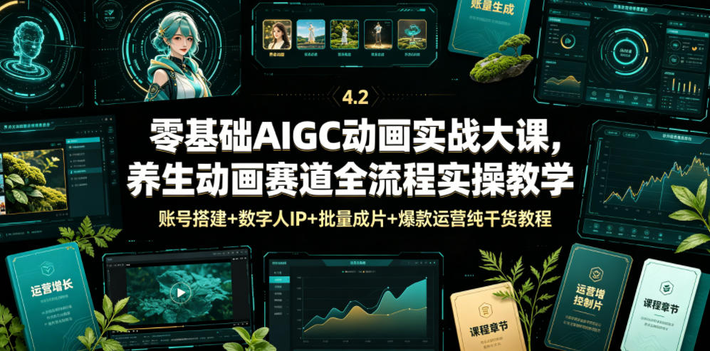 零基础AIGC动画实战大课，养生动画赛道全流程实操教学，账号搭建+数字人IP+批量成片+爆款运营纯干货教程-悟空知识星球