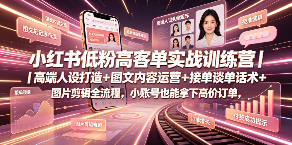 小红书低粉高客单实战训练营｜高端人设打造+图文内容运营+接单谈单话术+图片剪辑全流程，小账号也能拿下高价订单-悟空知识星球