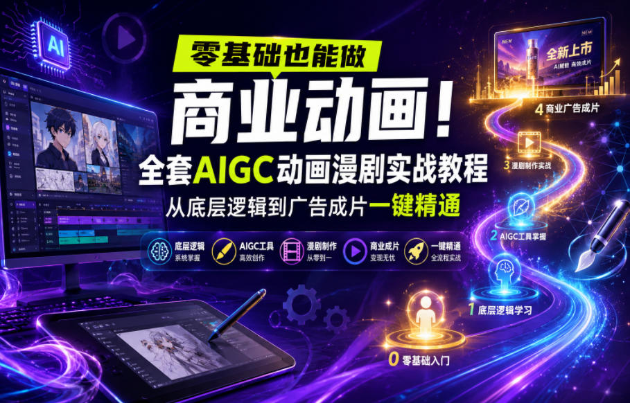 零基础也能做商业动画！全套AIGC动画漫剧实战教程，从底层逻辑到广告成片一键精通-悟空知识星球