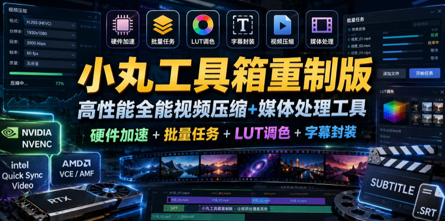 小丸工具箱重制版–高性能全能视频压缩+媒体处理工具|硬件加速+批量任务+LUT调色+字幕封装-悟空知识星球