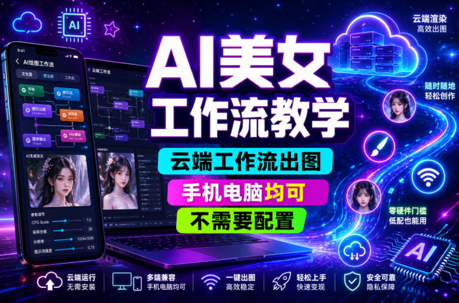 AI美女工作流教学,云端工作流出图,手机电脑均可,不需要配置,快速起号涨粉-悟空知识星球